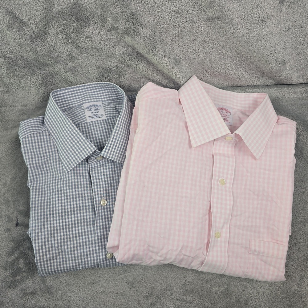 Lot Of 2 Brooks Brothers Dress Shirts Mens 16.5- 37  Multicolor Check
